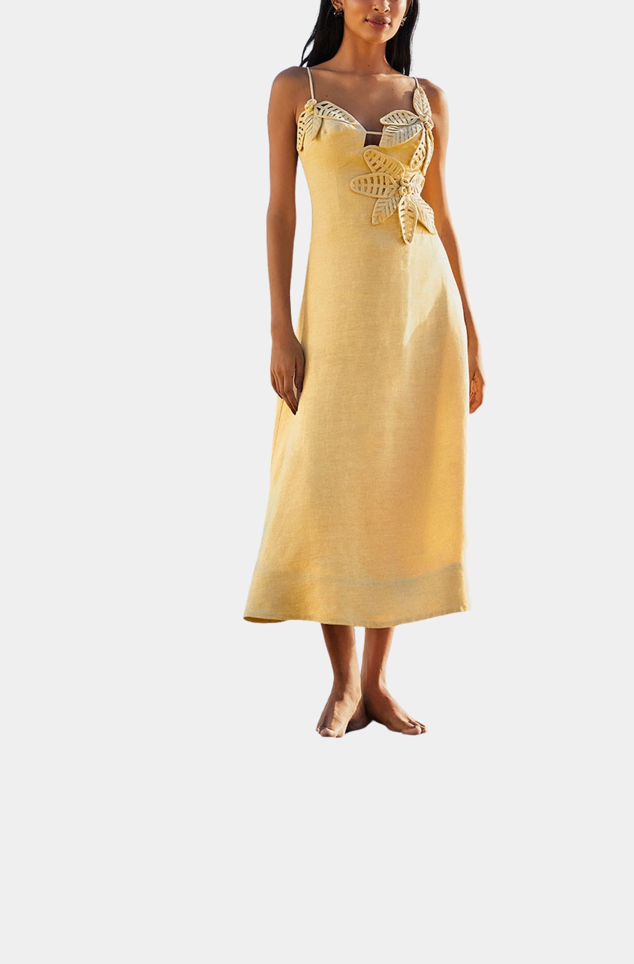 Sand Flowered Bust Midi Dress