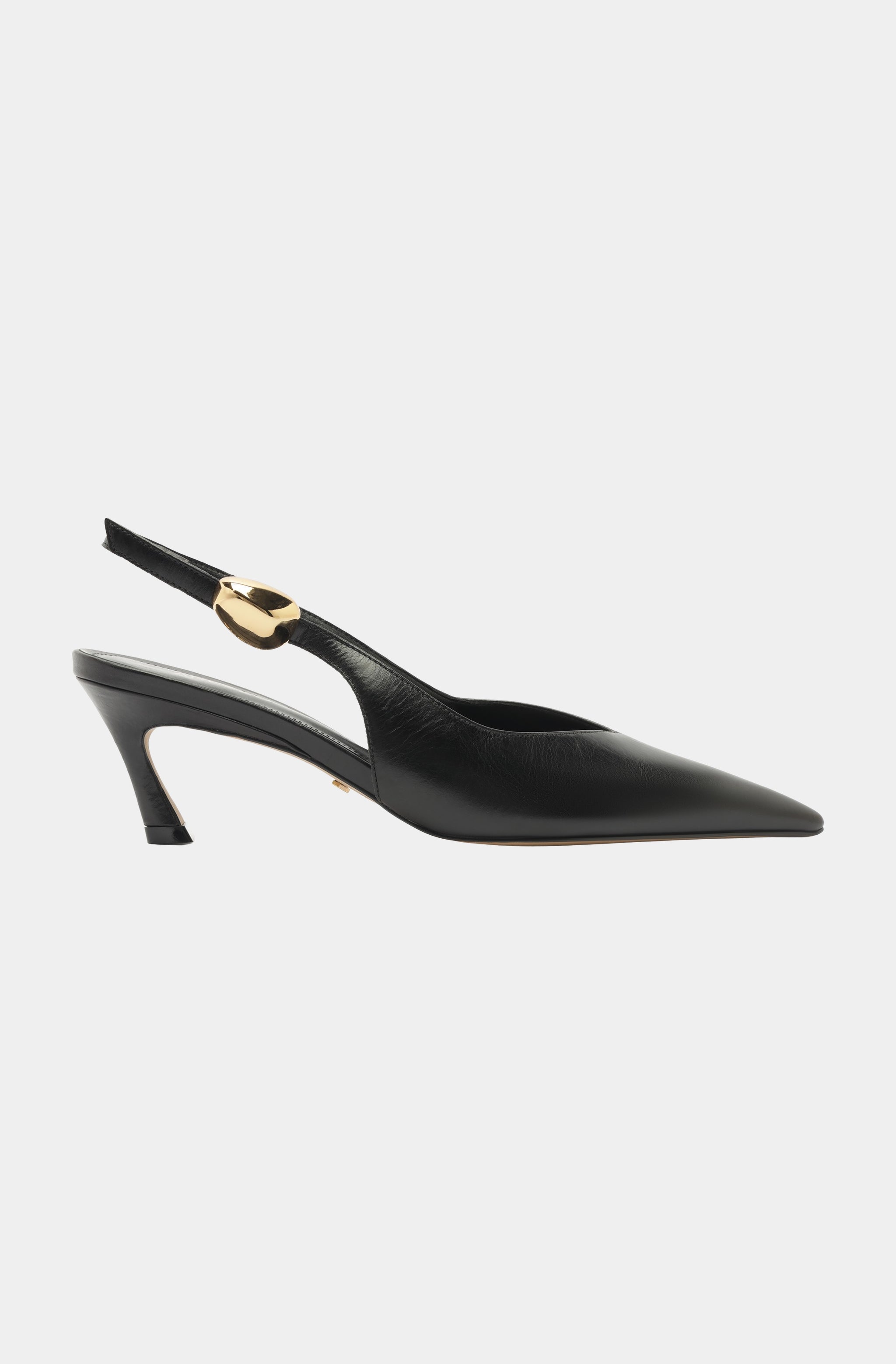 Black Kitten Heel with Gold Detail