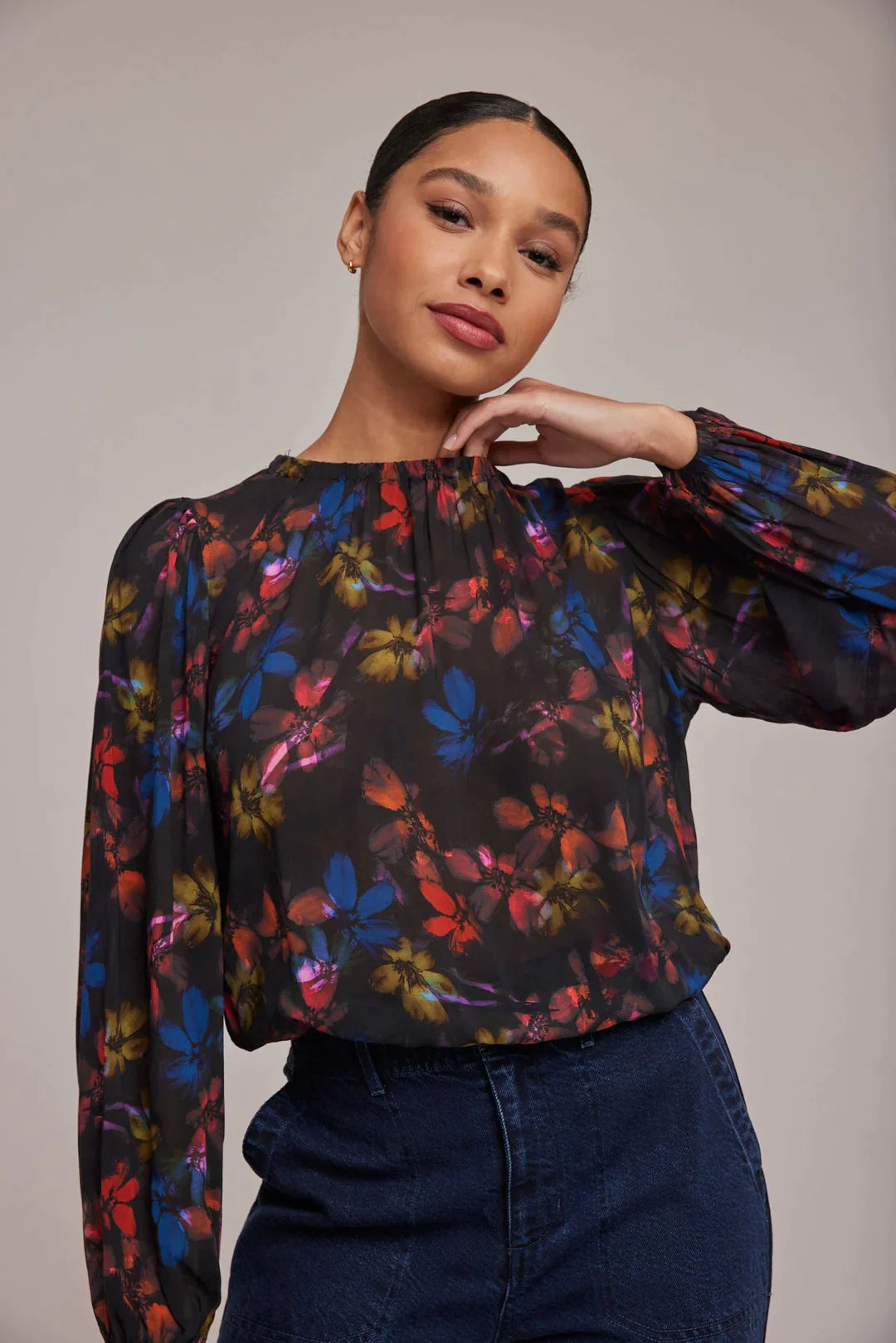 Elastic Shirred Top in Evening Garden Print