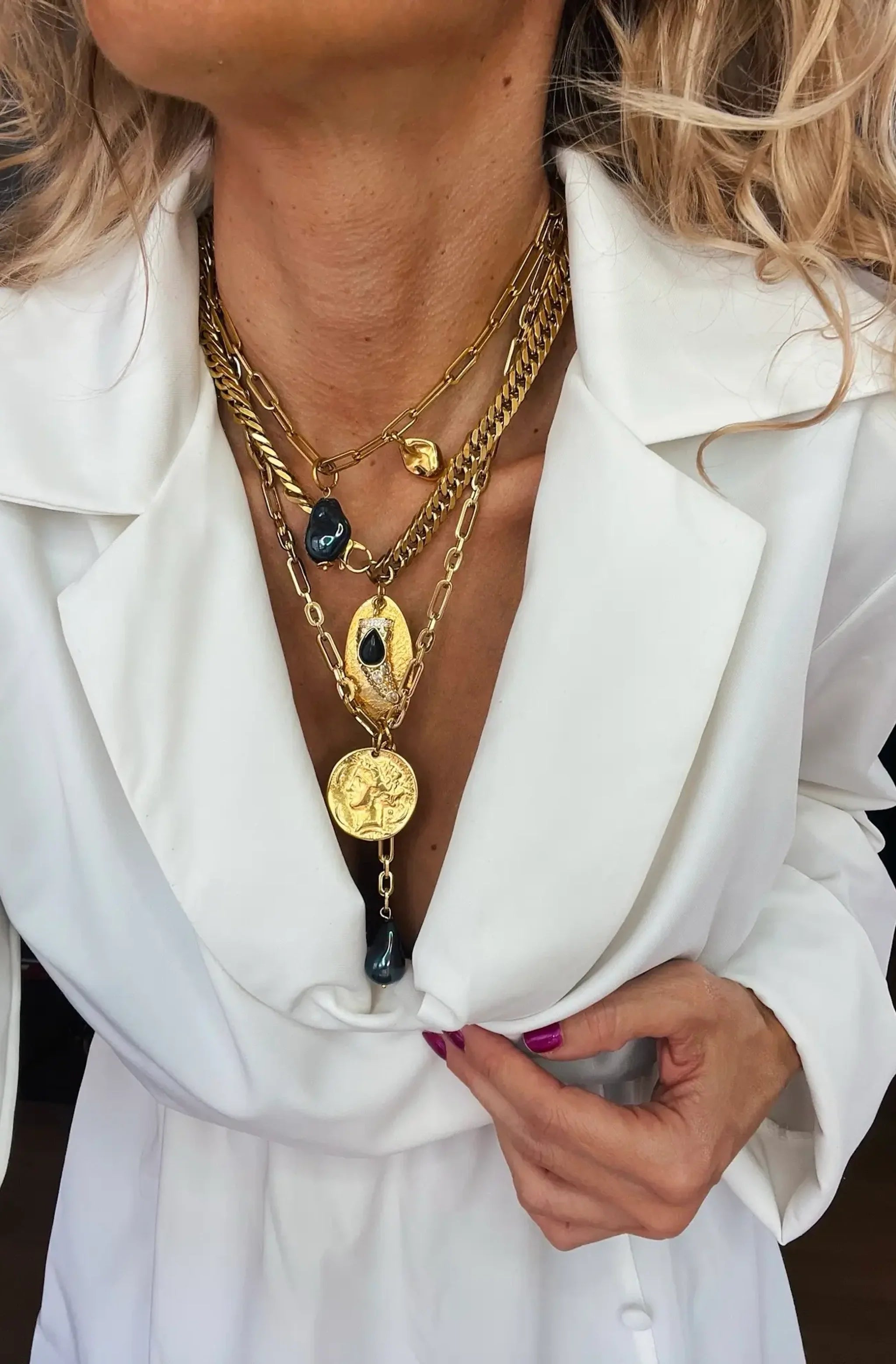Gold Chunky Chain Necklaces With Charms