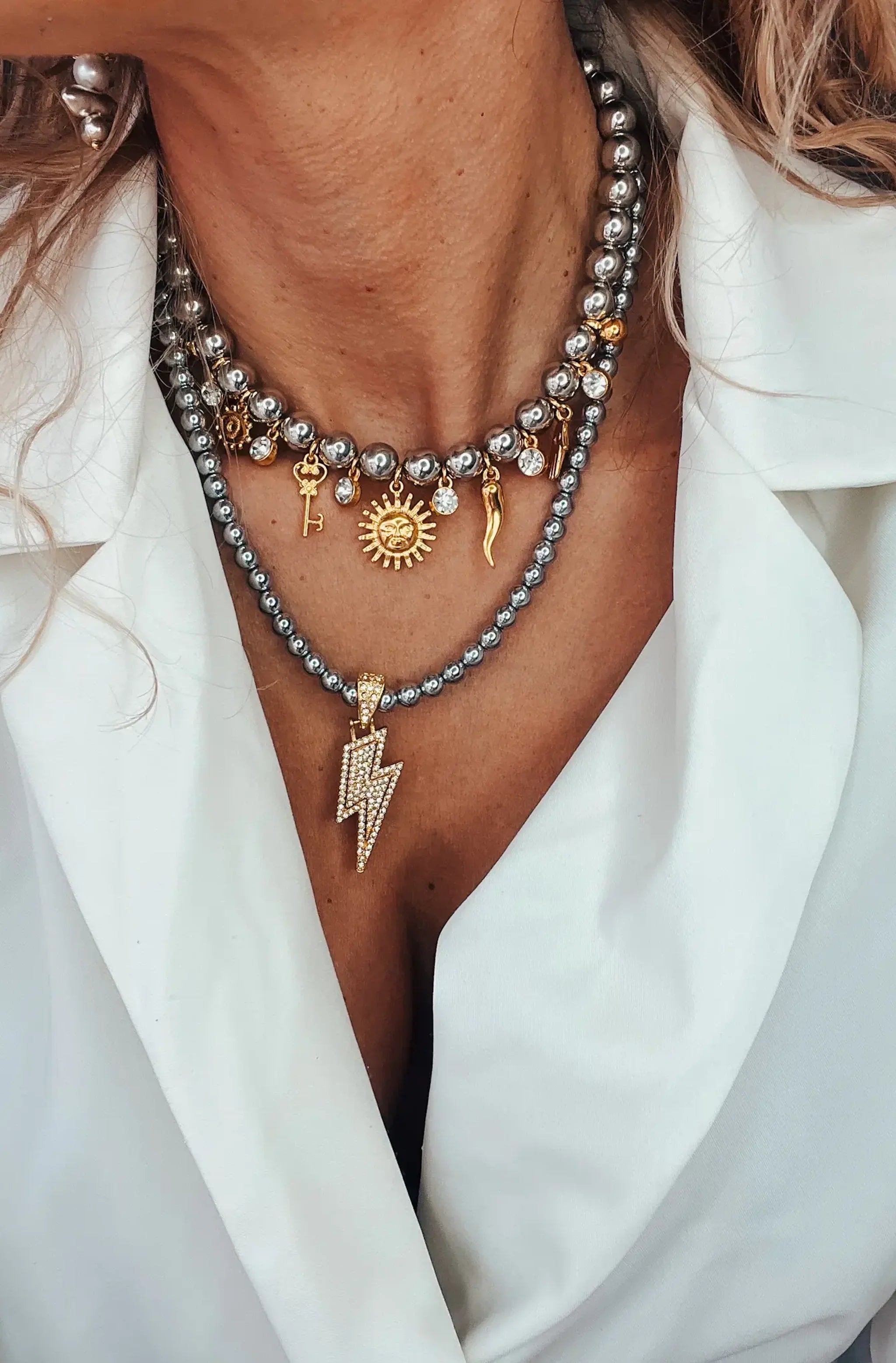 Silver and Gold Details Charm Necklaces