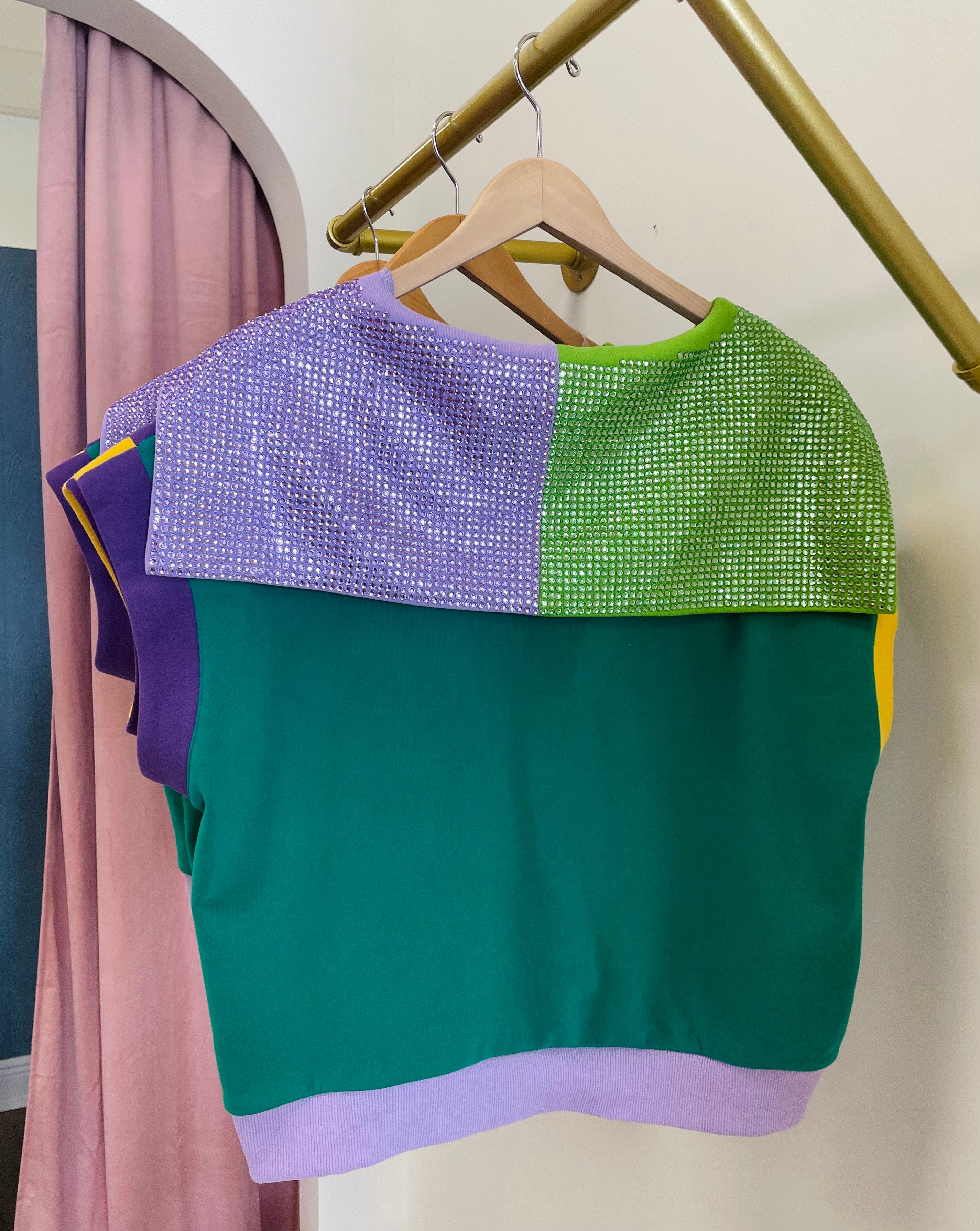 Mardi Gras Colorblock Rhinestone Collar Top