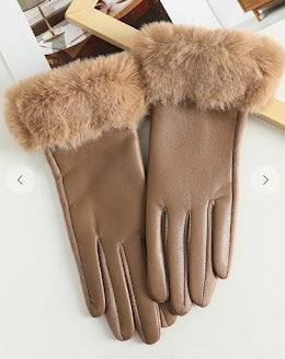 Leather Gloves with Faux Fur Trim
