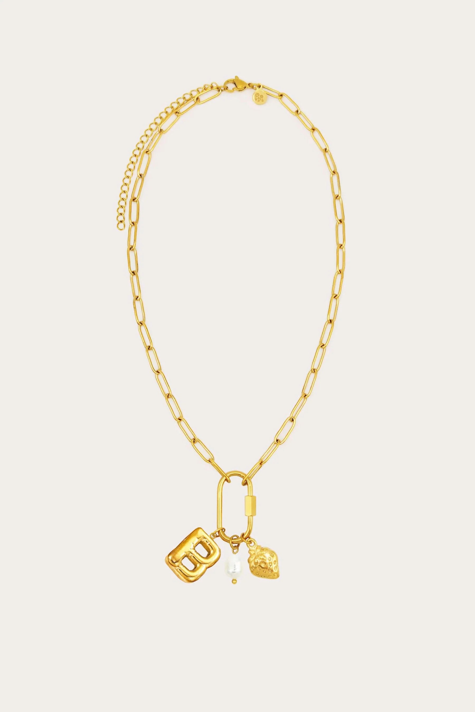 Carabiner Initial Charm Necklace in Gold