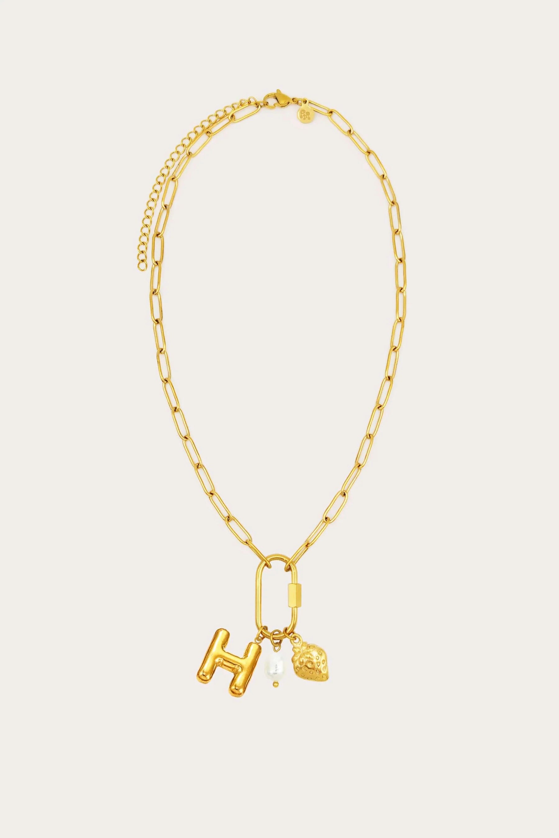 Carabiner Initial Charm Necklace in Gold