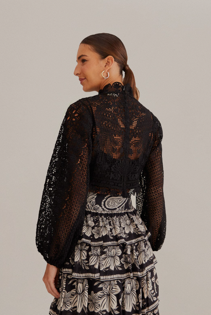 Black Guipure Long Sleeve Blouse