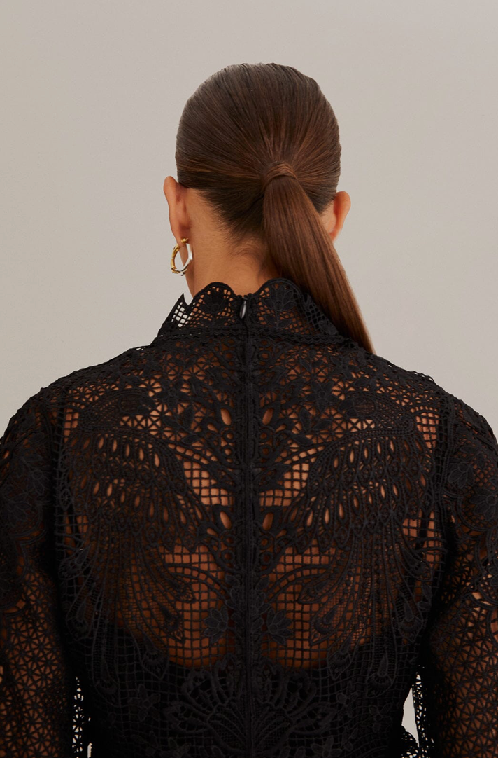 Black Guipure Long Sleeve Blouse