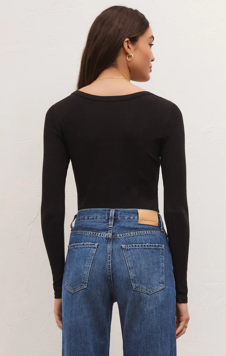 Lilah Long Sleeve Rib Bodysuit in Black