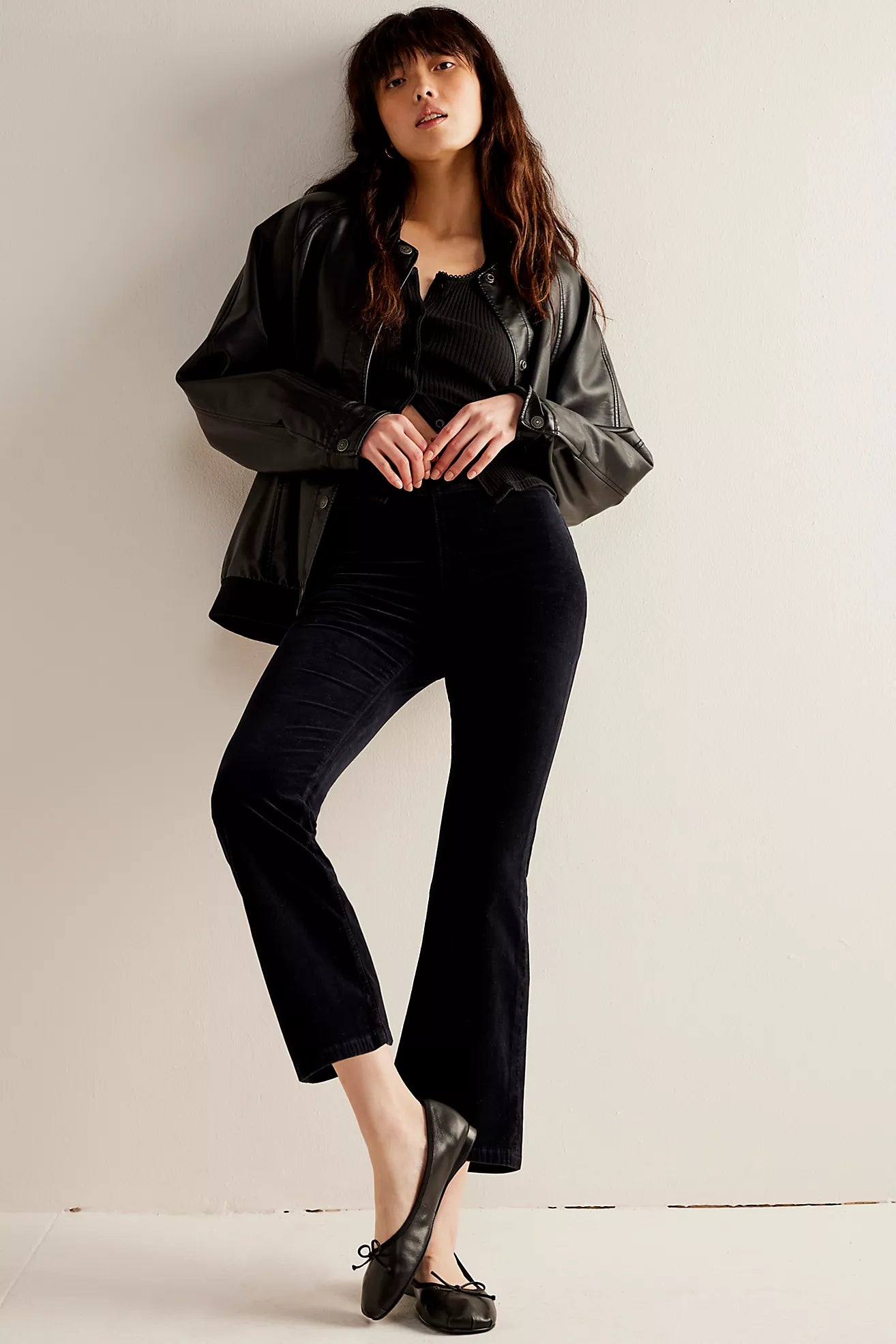 In My Feelings Velvet Crop Slim Flare Pants in Black