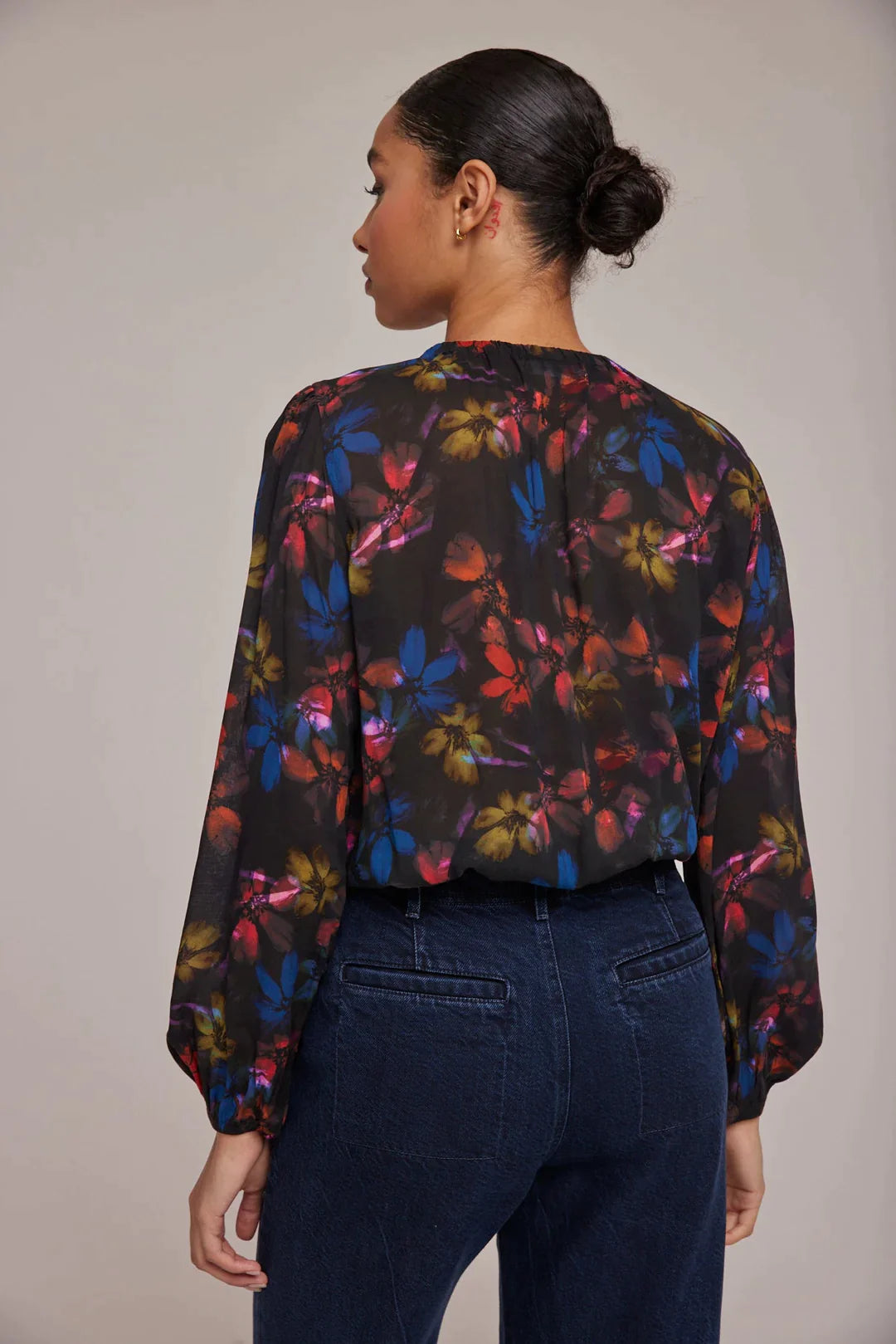 Elastic Shirred Top in Evening Garden Print