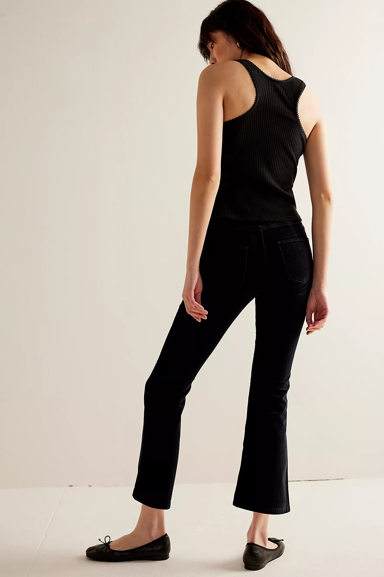 In My Feelings Velvet Crop Slim Flare Pants in Black