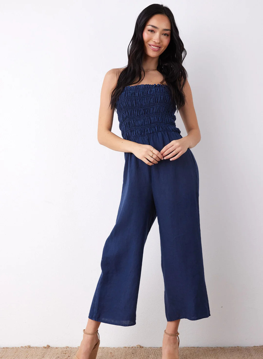 Smocked Strapless Jumpsuit in Summer Night