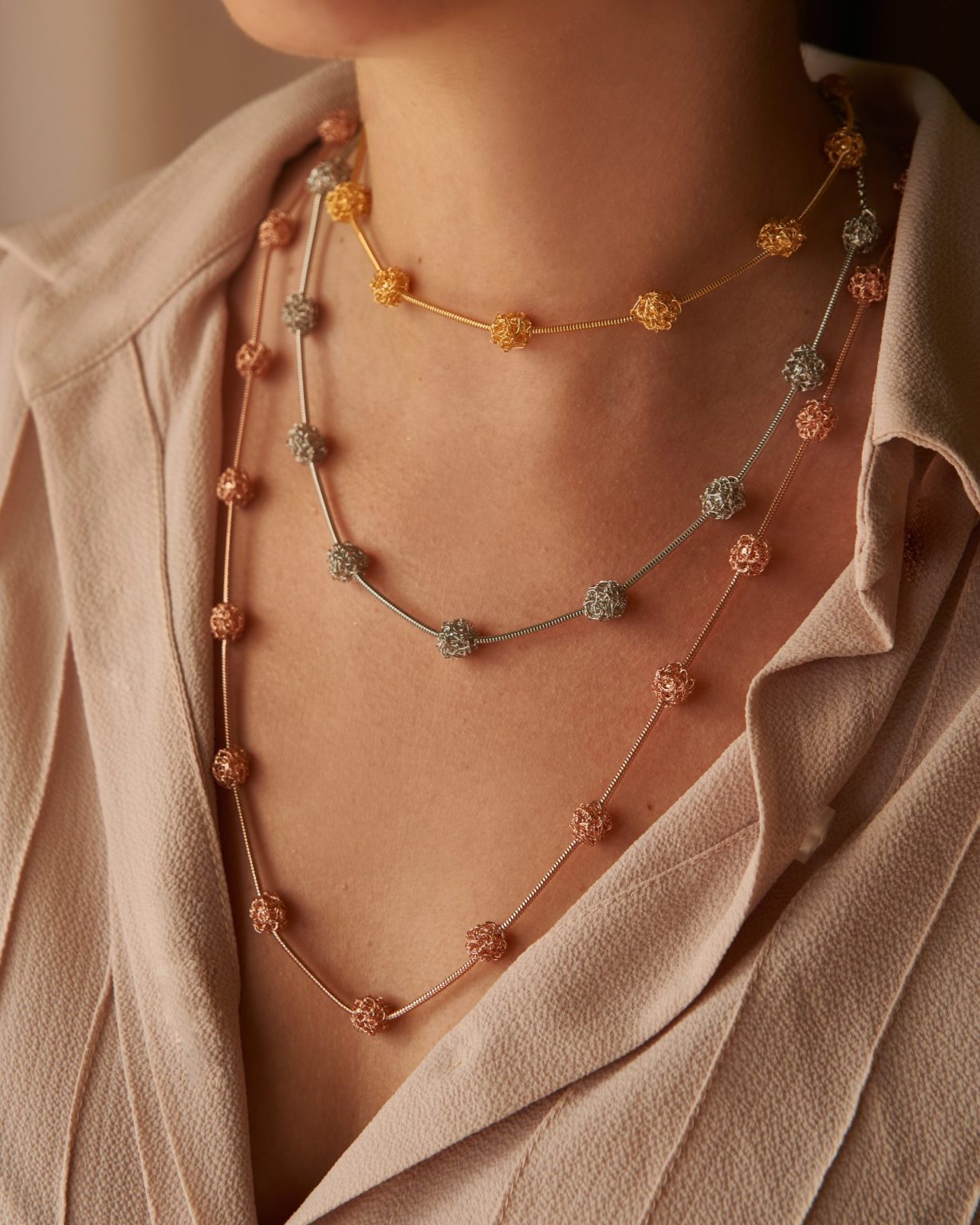 Gold Crochet Ball Necklace