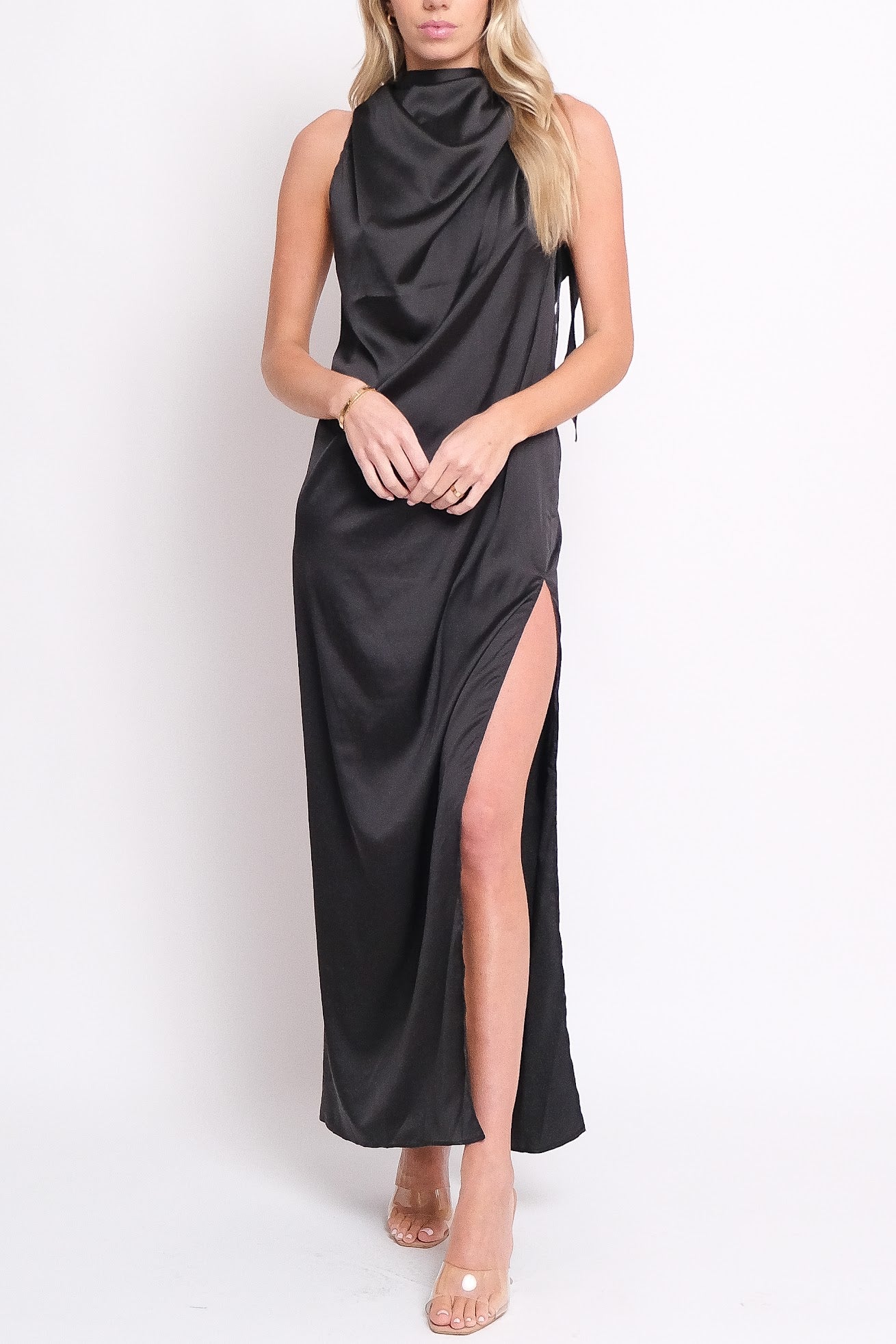 Halter Satin Drape Gown