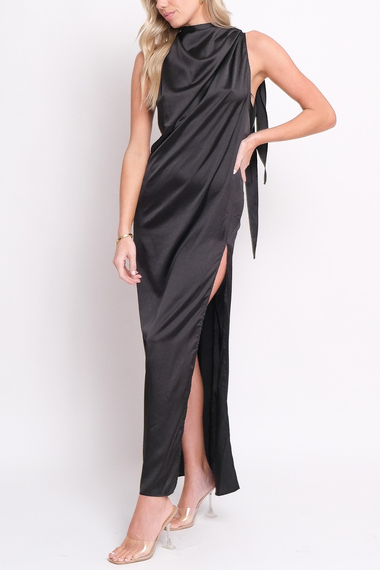 Halter Satin Drape Gown