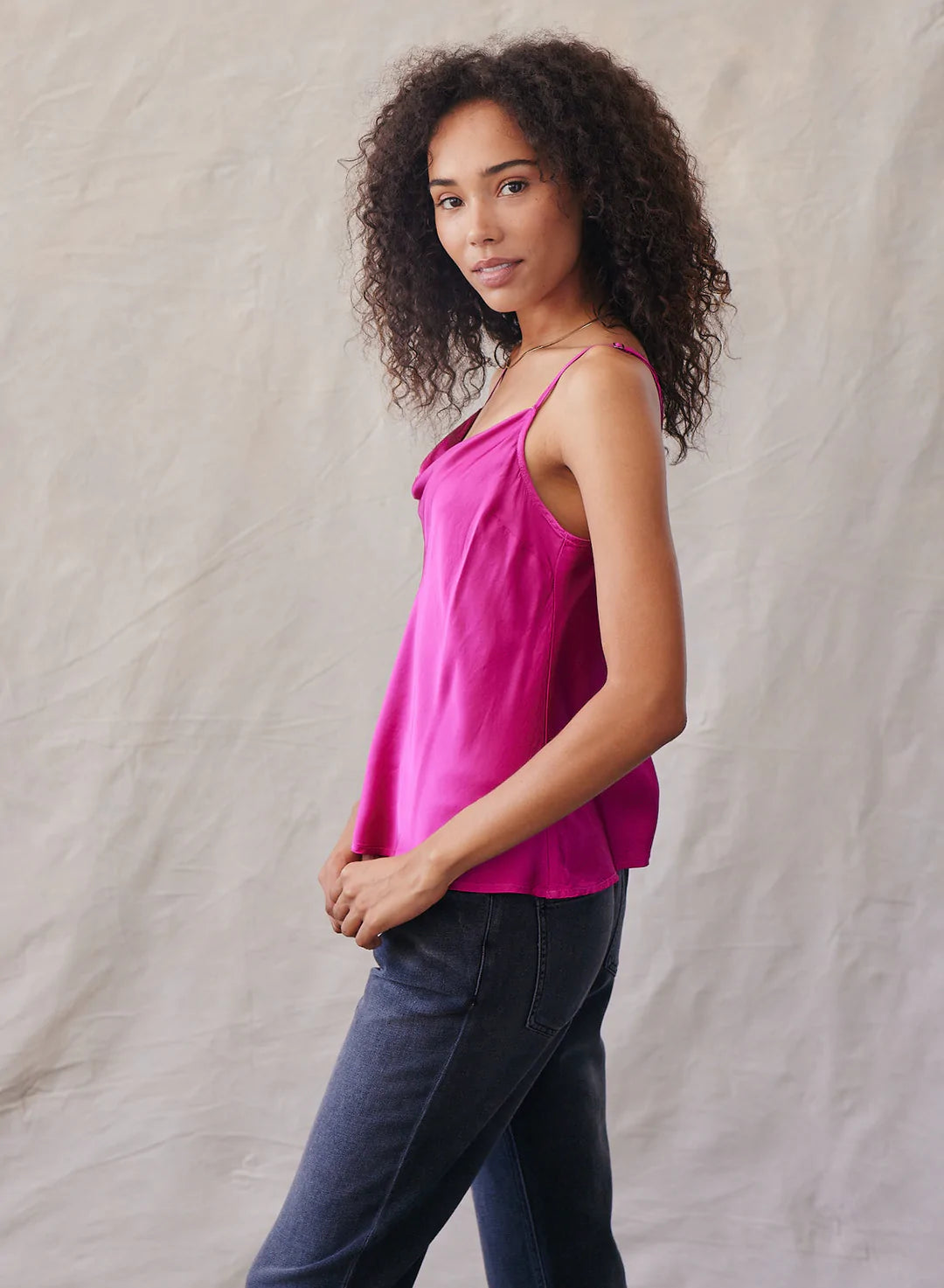Cowl Neck Camisole in Rich Magenta