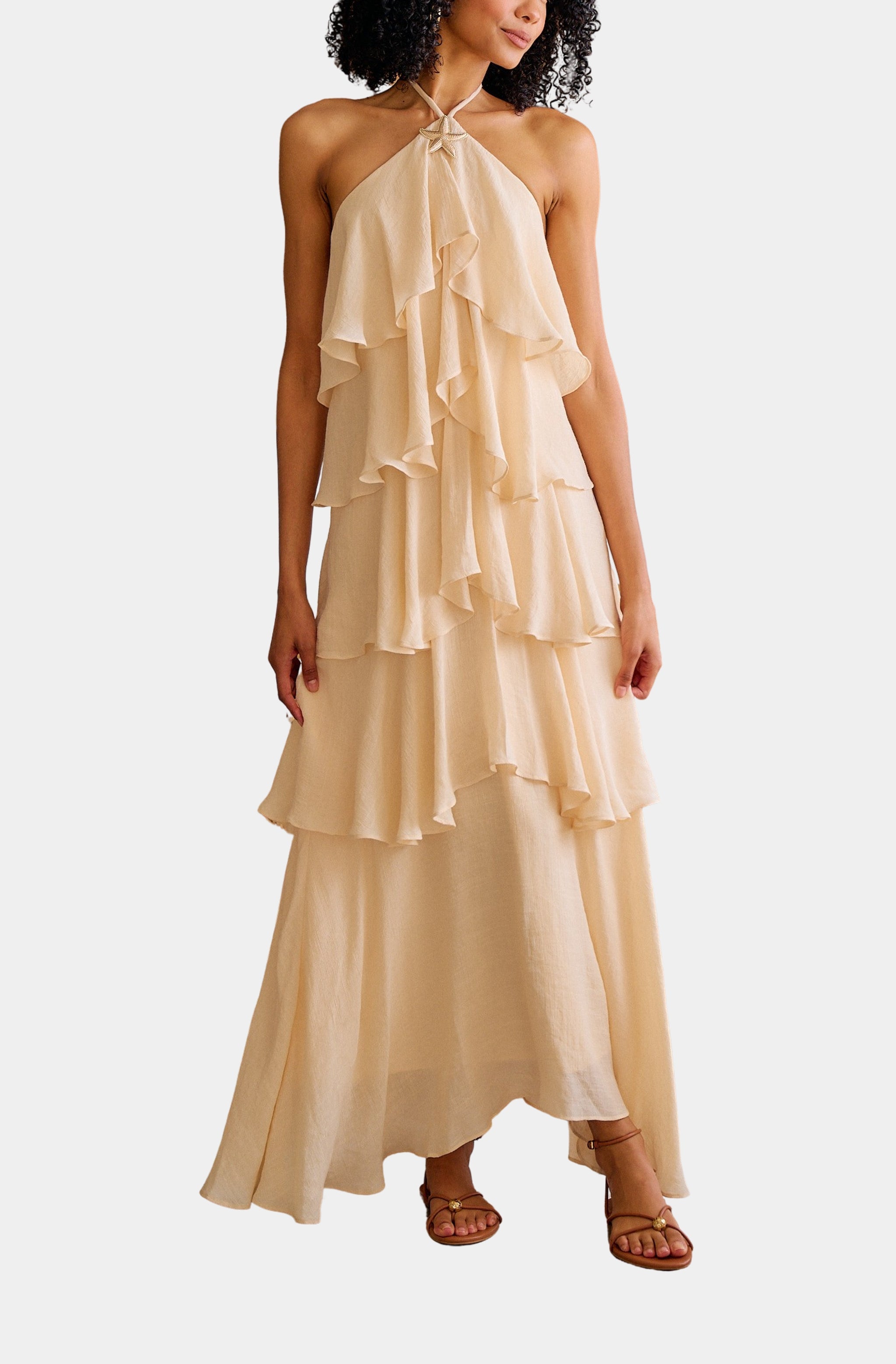 sachin and babi light blue dress Halter Tie-Neck Tiered Eyelet Maxi Dress main image 1