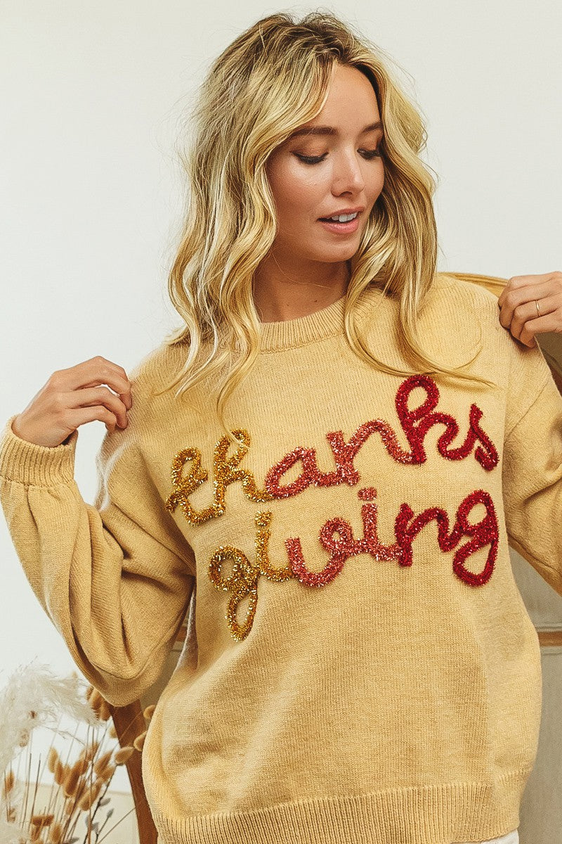 Metallic Thanksgiving Sweater in Oatmeal