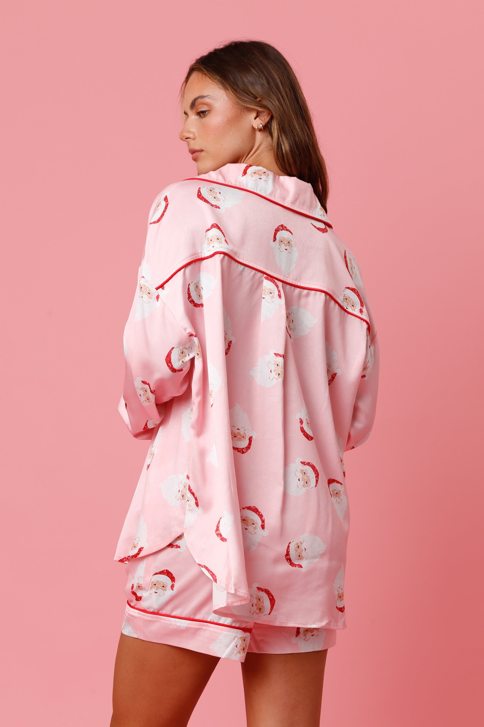 Cheery Santa Pajama Set in Pink