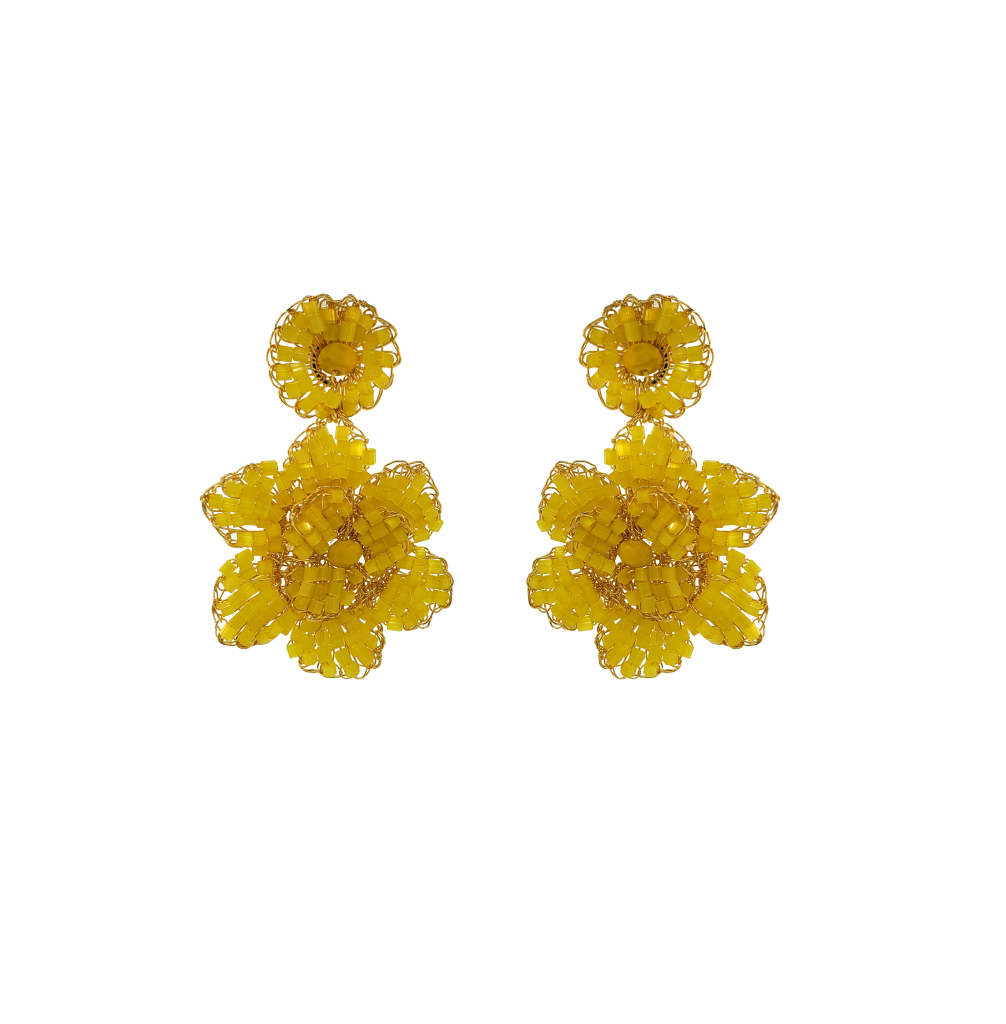 Yellow &amp; Gold Mini Blossom Handmade Crochet Earrings