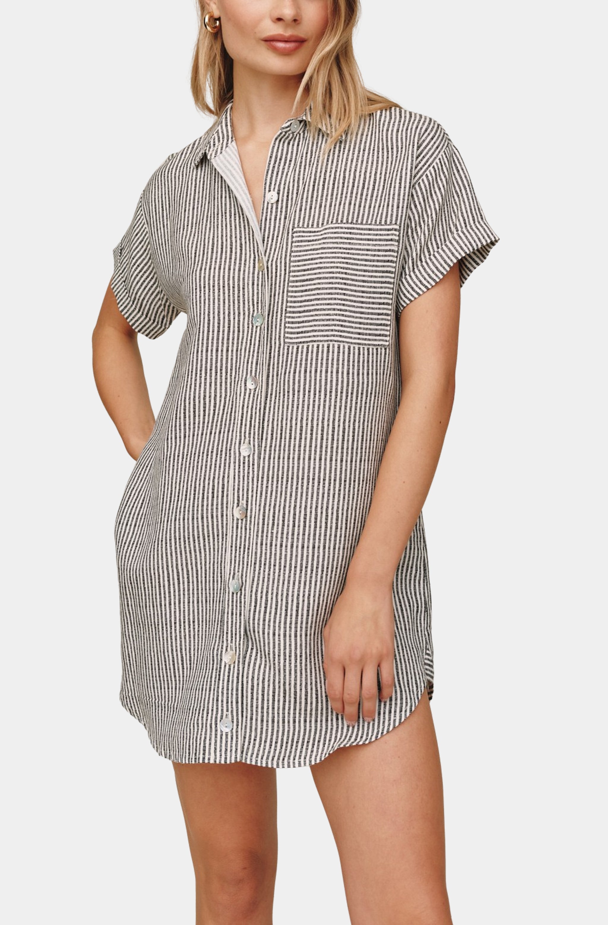 Roll Sleeve Pocket Shirt Dress