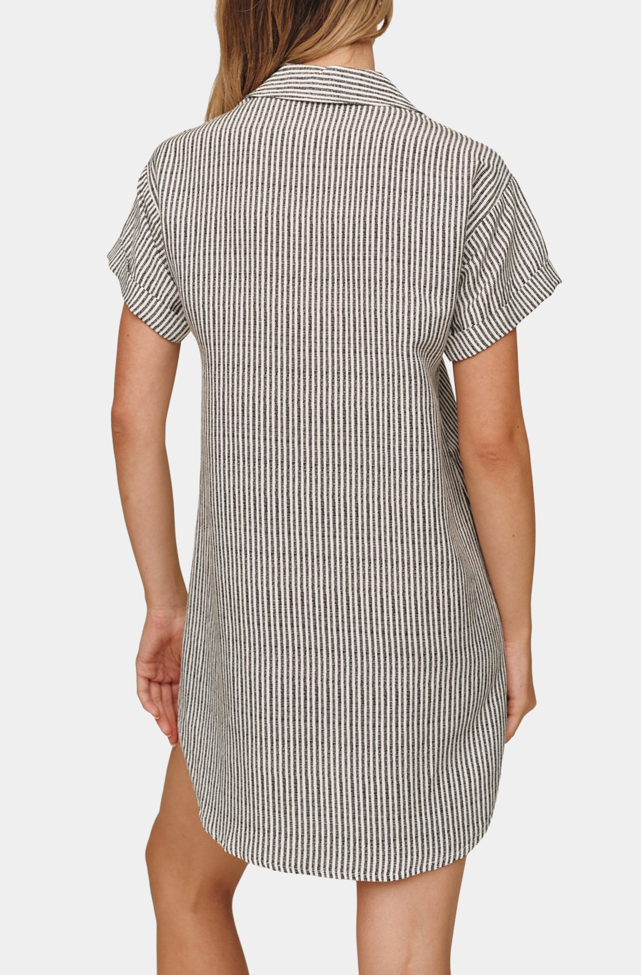 Roll Sleeve Pocket Shirt Dress