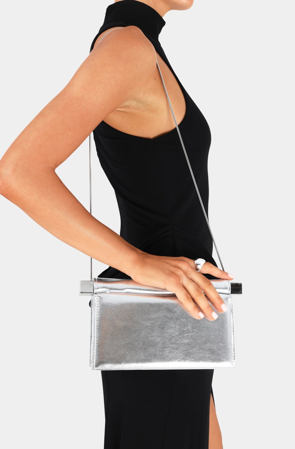 Billini Carson Clutch Bag – Silver Metallic – model view
