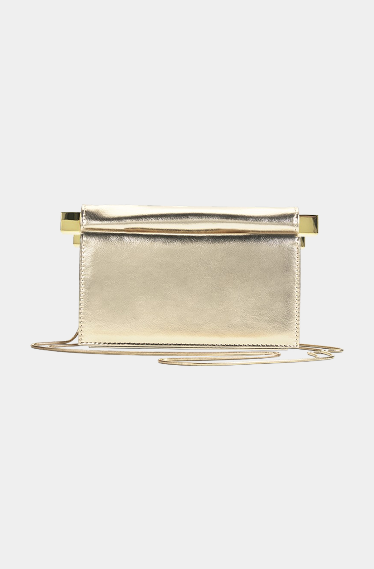 Billini Carson Clutch Bag – Gold Metallic – front with chain