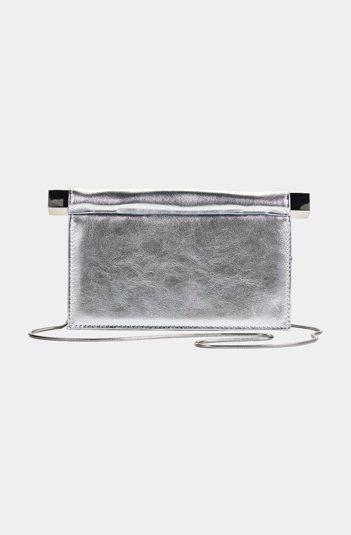 Billini Carson Clutch Bag – Silver Metallic – front with chain