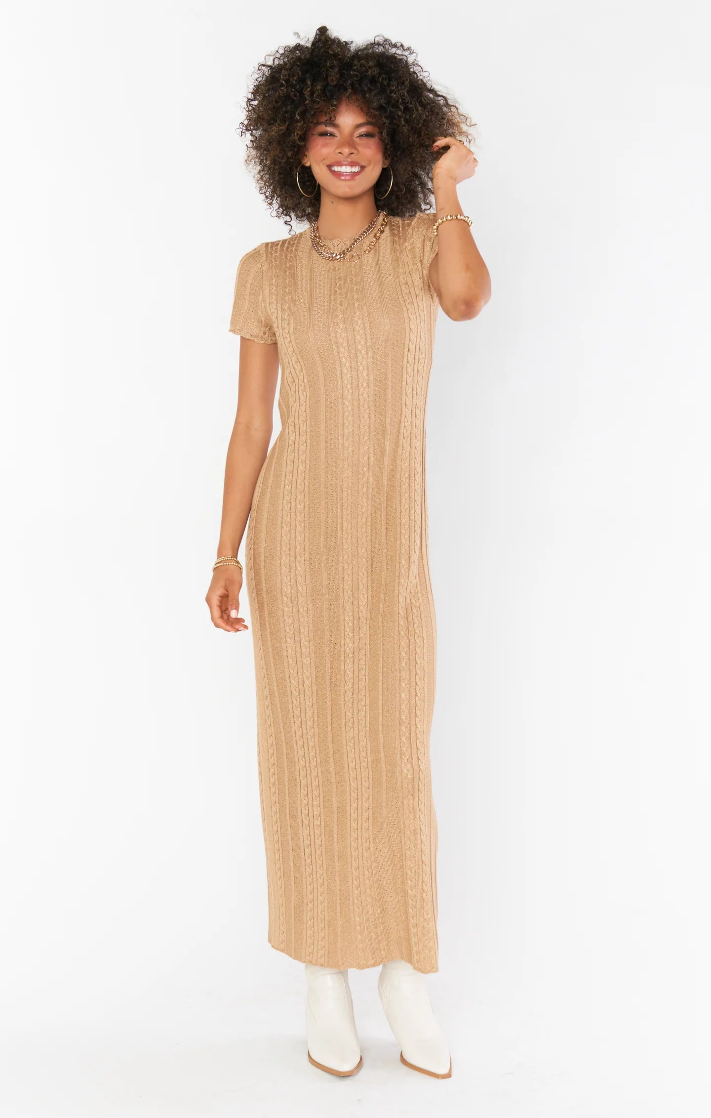 Valleta Midi Dress in Gold Shimmer Knit