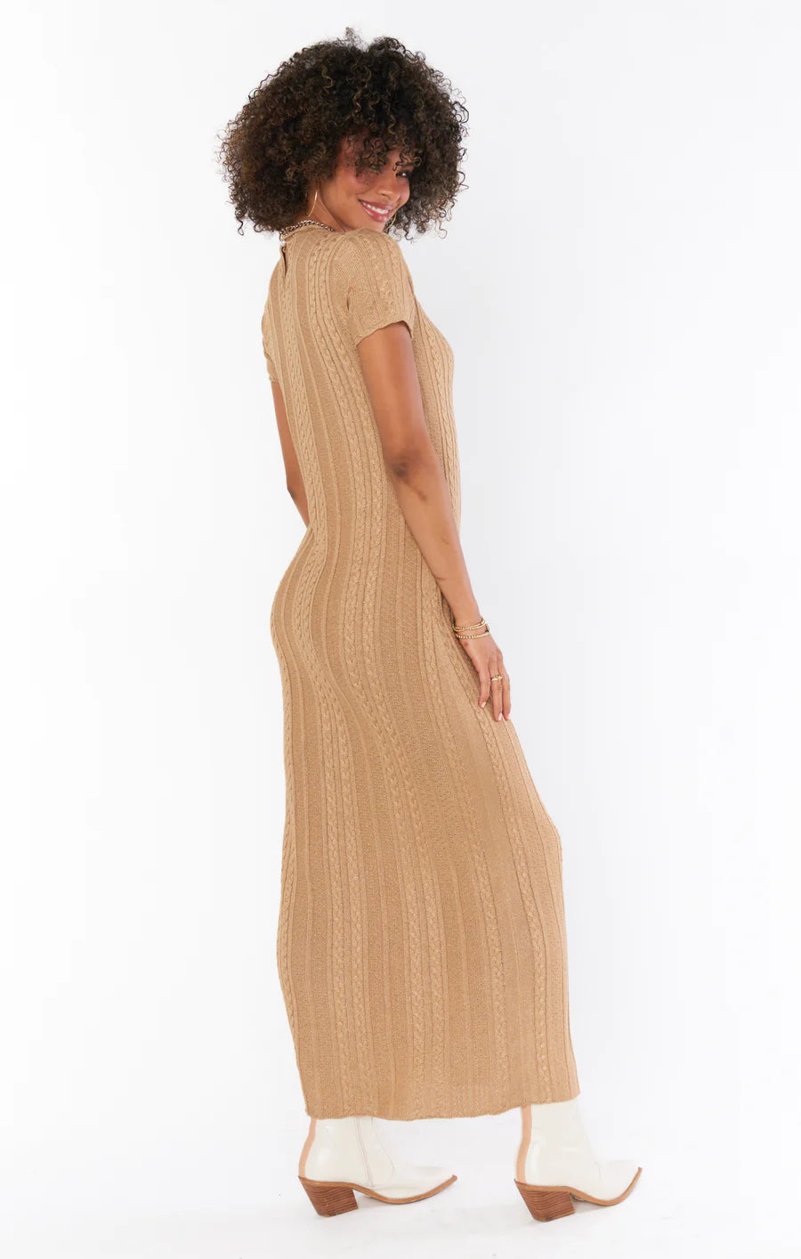 Valleta Midi Dress in Gold Shimmer Knit