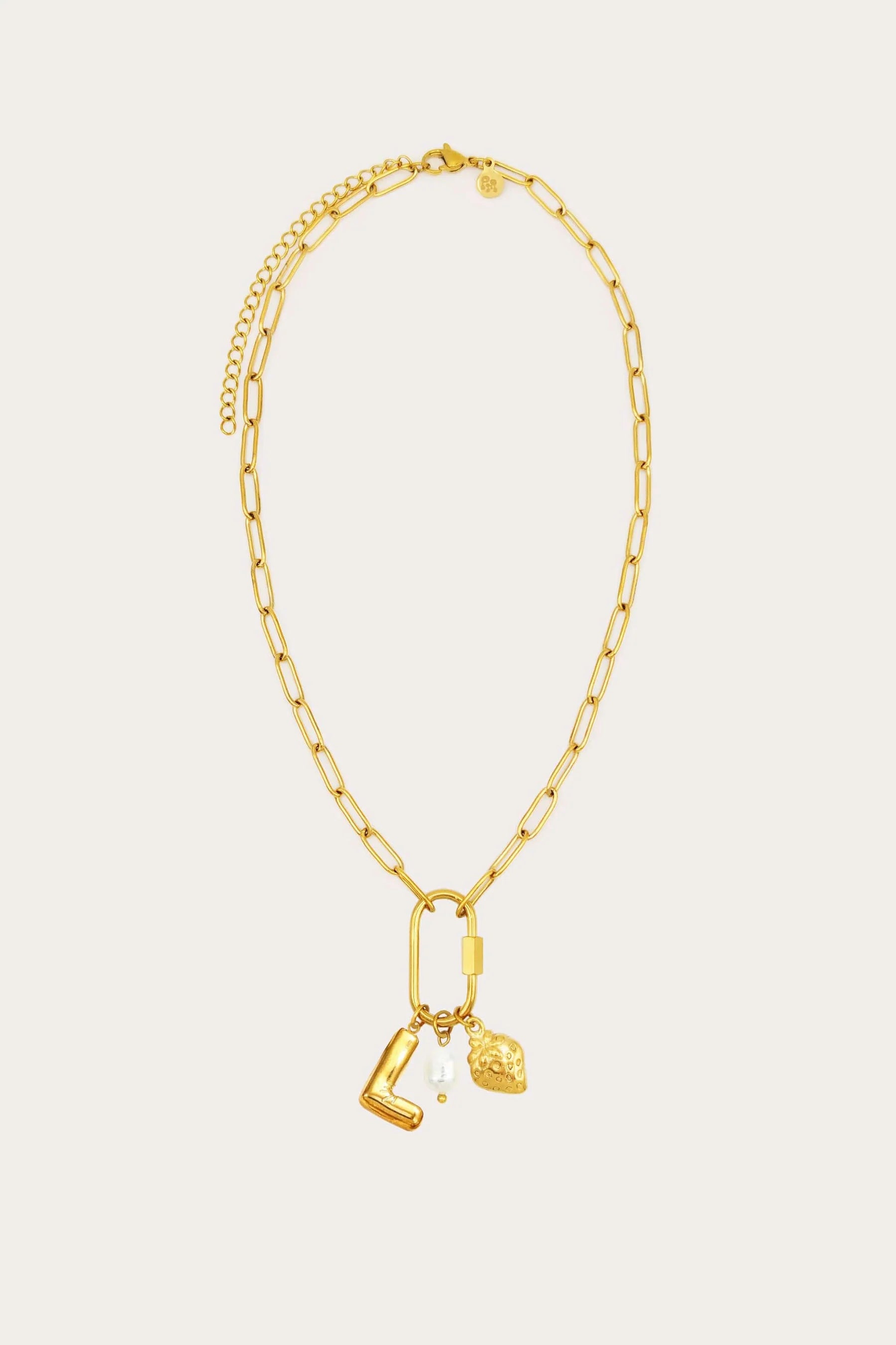 Carabiner Initial Charm Necklace in Gold