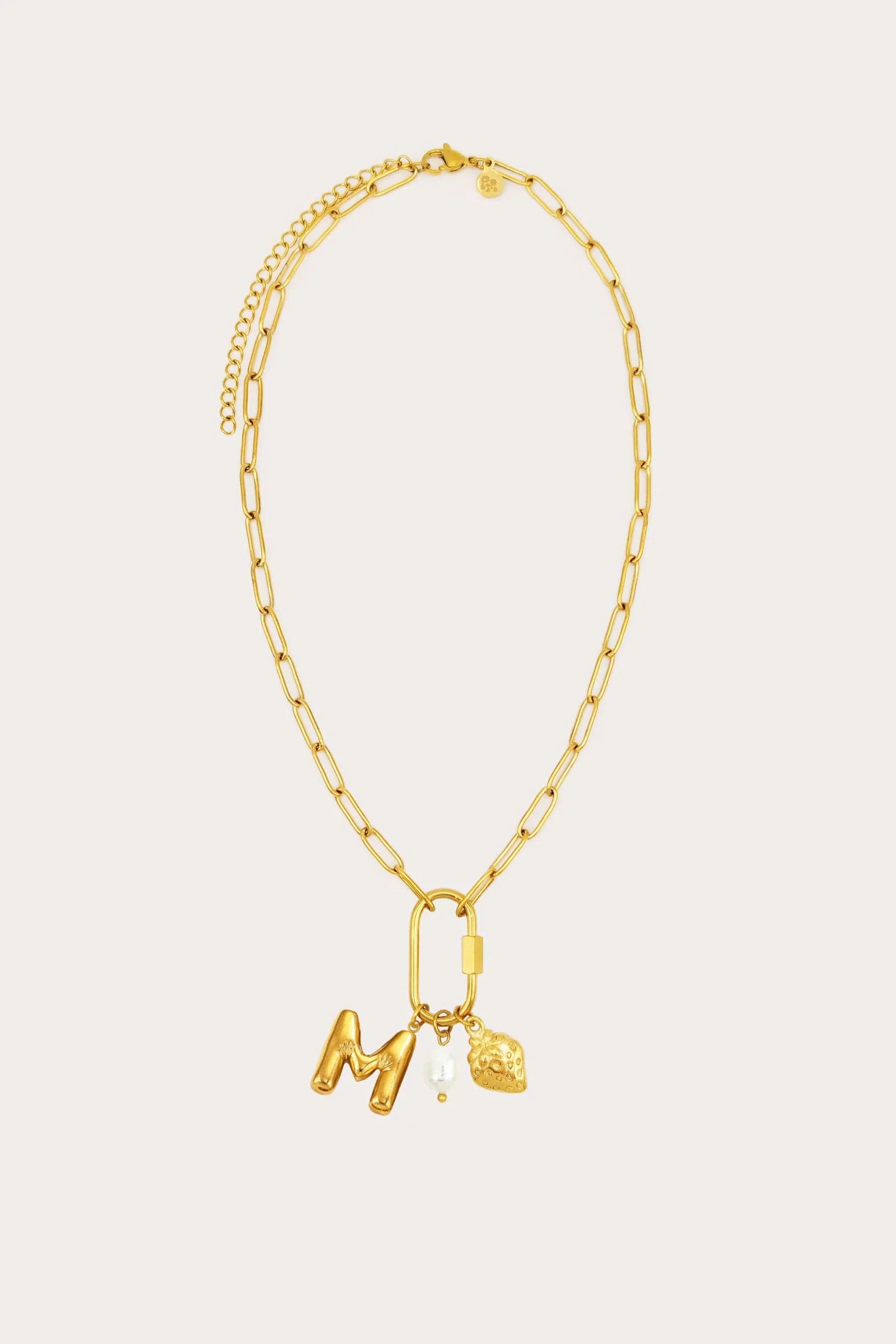 Carabiner Initial Charm Necklace in Gold