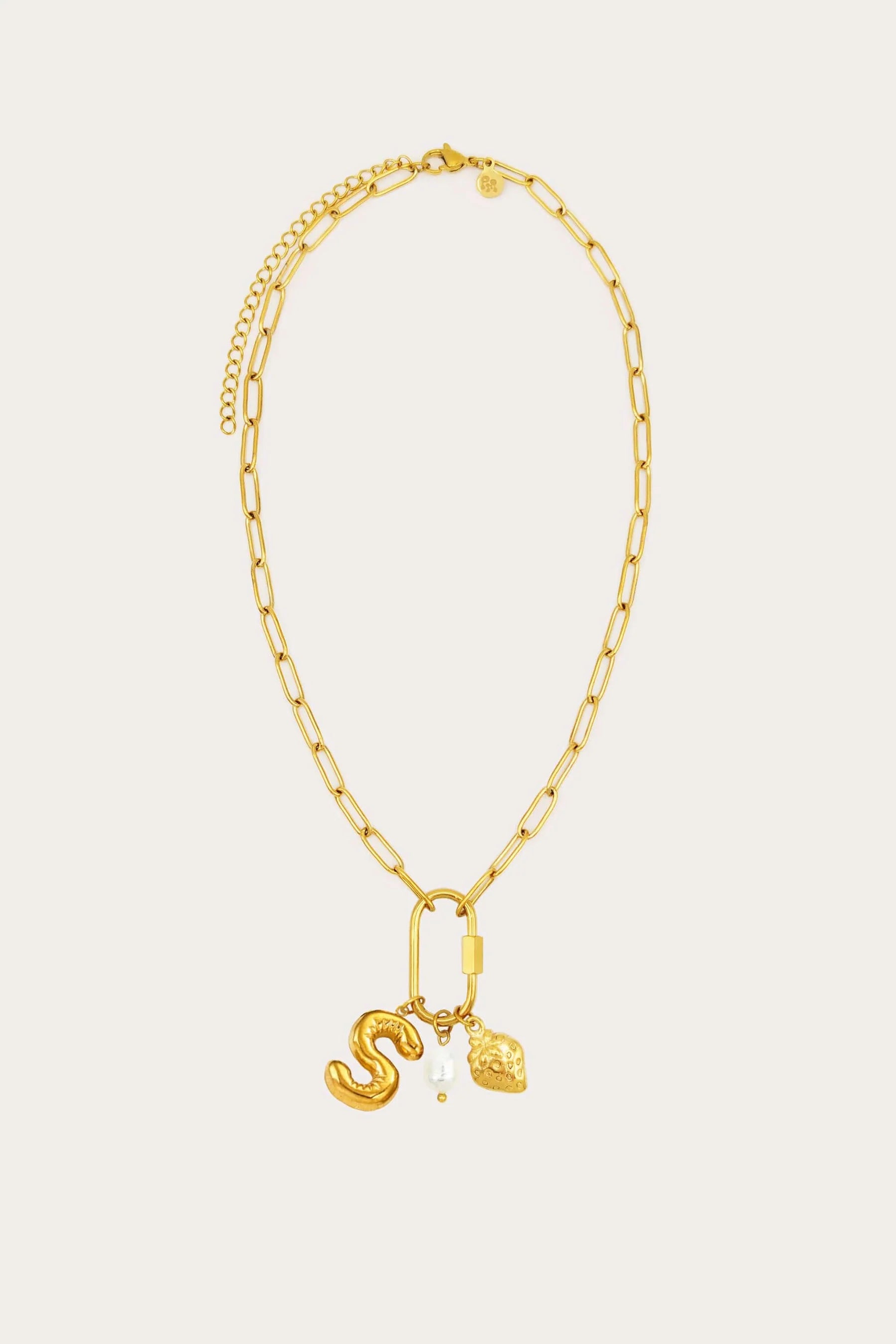 Carabiner Initial Charm Necklace in Gold