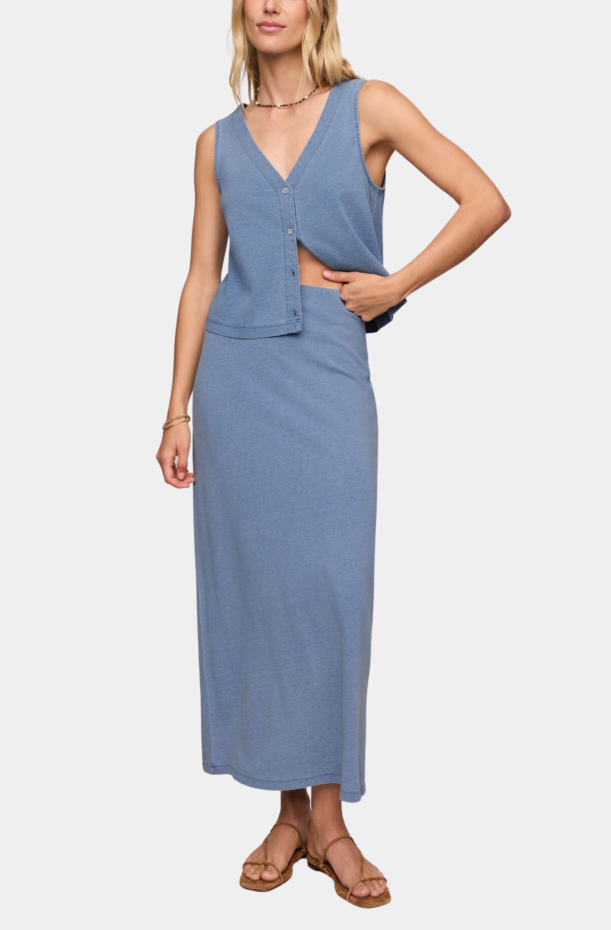 Gail Jersey Denim Midi Skirt