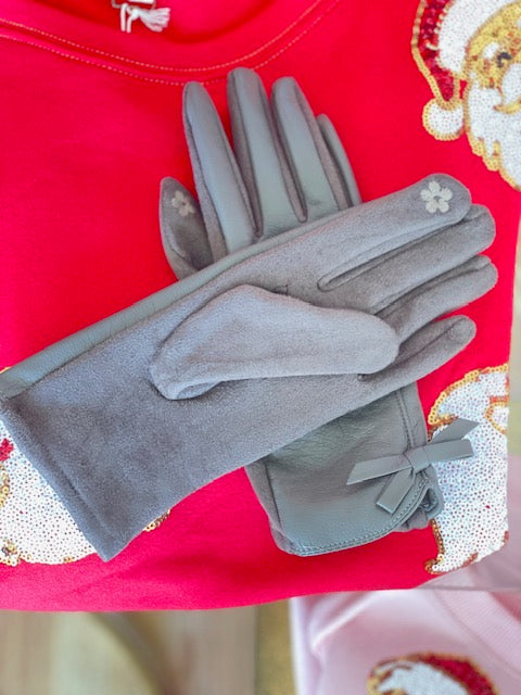Faux Leather Gloves with Bow