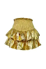 Gold Metallic Smocked Ruffle Skort
