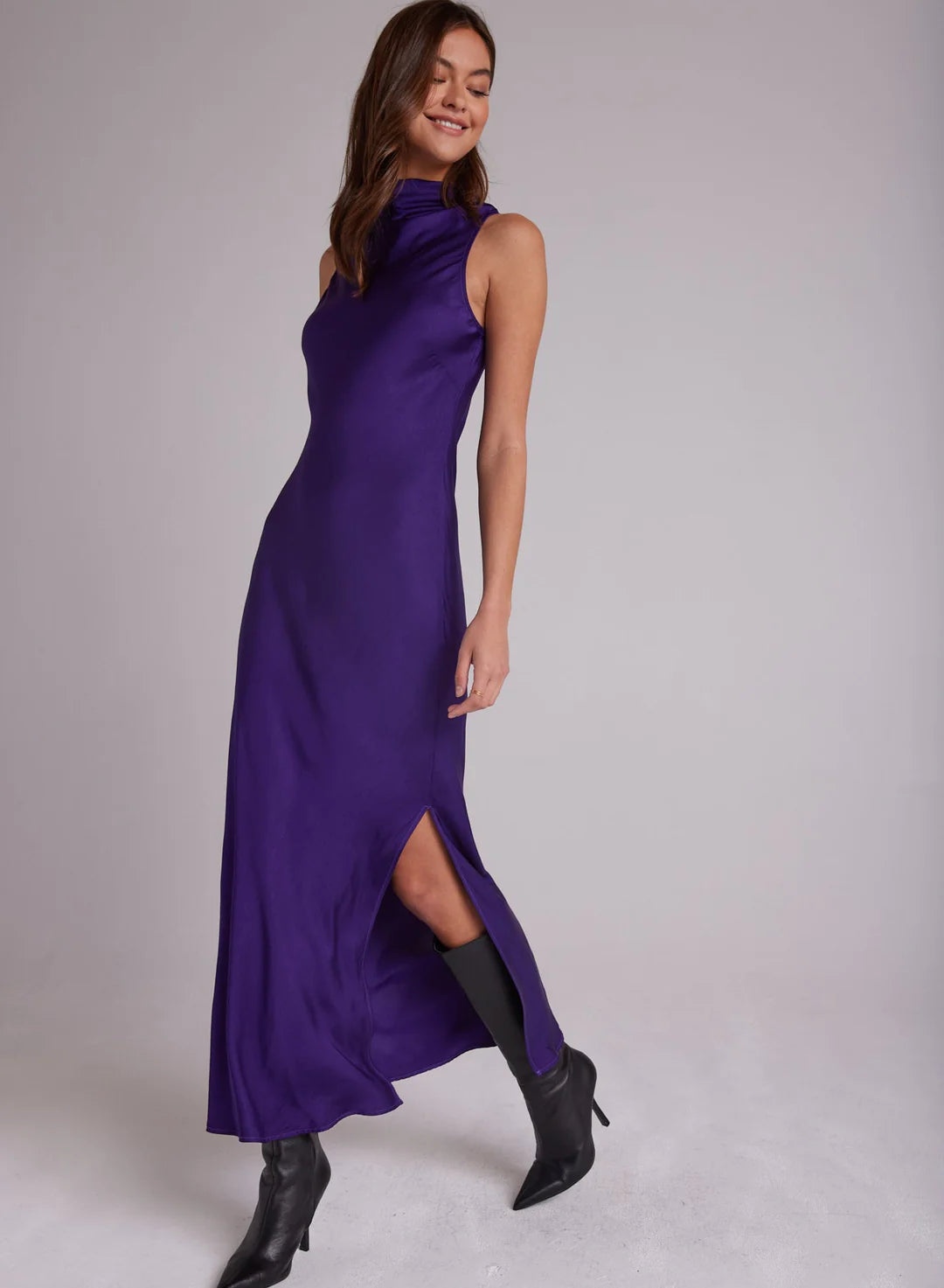 Mock Neck Halter Dress in Deep Ameythist