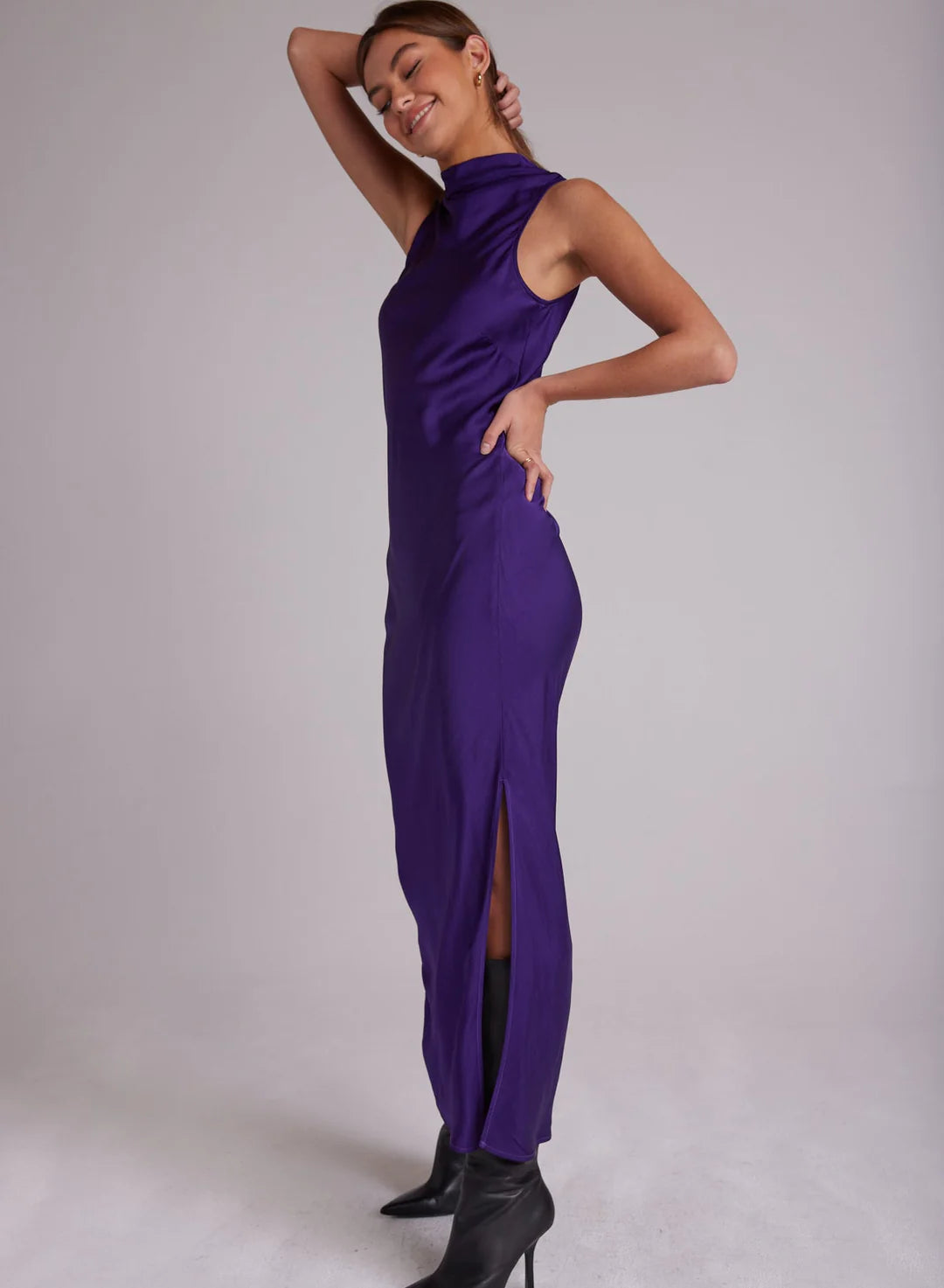 Mock Neck Halter Dress in Deep Ameythist