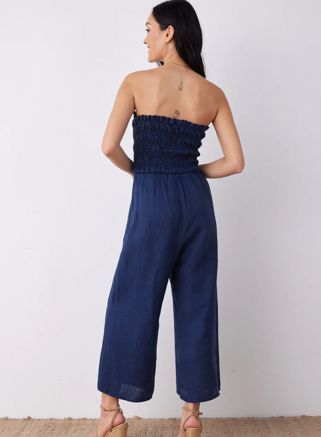 Smocked Strapless Jumpsuit in Summer Night