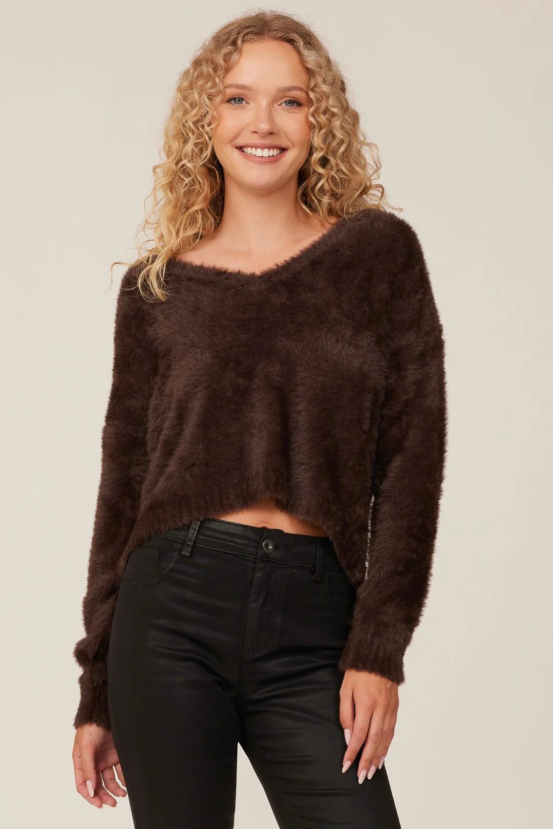 Slouchy V Neck Sweater in Quartz Brown