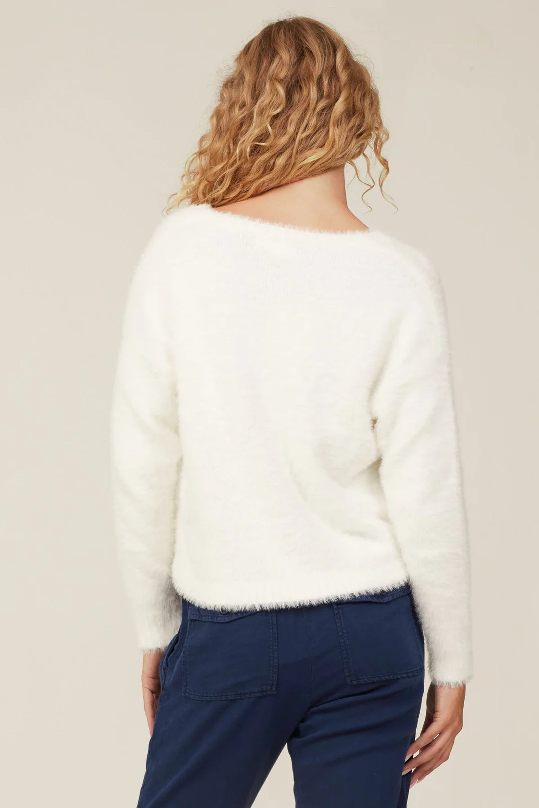 Slouchy V Neck Sweater in White