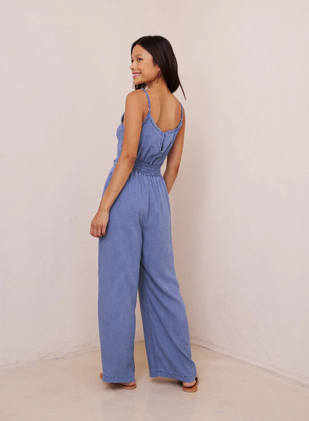 Smocked Back Cami Jumpsuit in Spring Navy