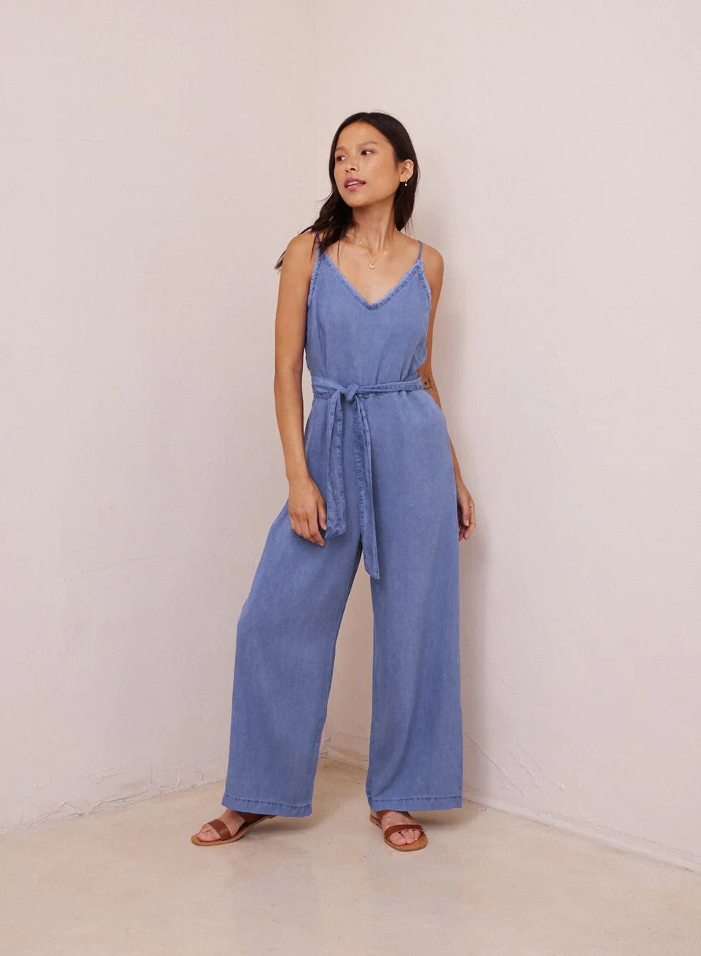 Smocked Back Cami Jumpsuit in Spring Navy