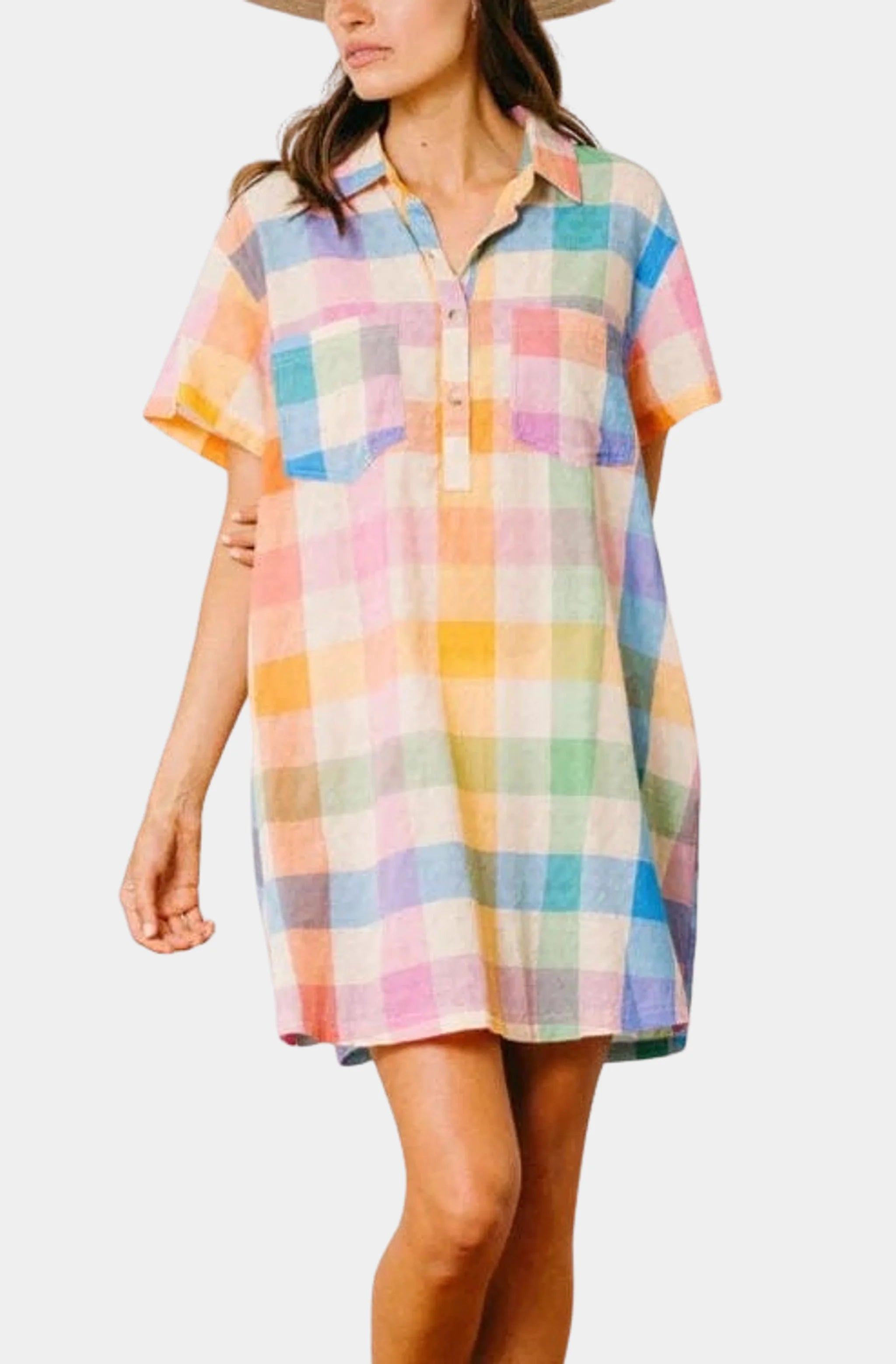 Rainbow Plaid Getaway Mini Dress