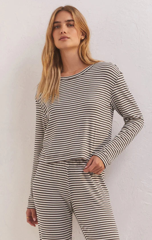 Constance Stripe Long Sleeve Top in Bone