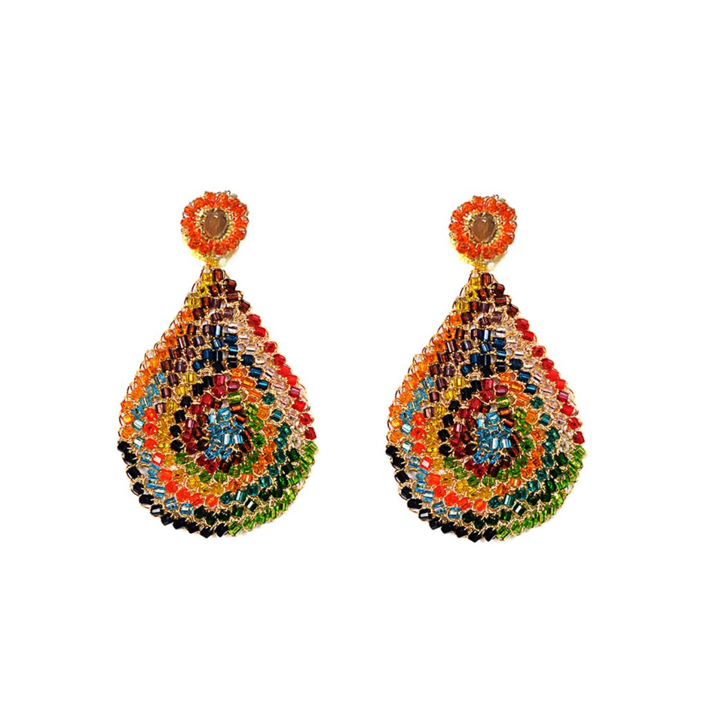 Multicolored Hand Crochet Tear Drop Earrings