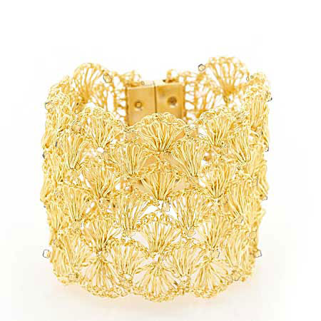 Wide Gold Handmade Crochet Bracelet