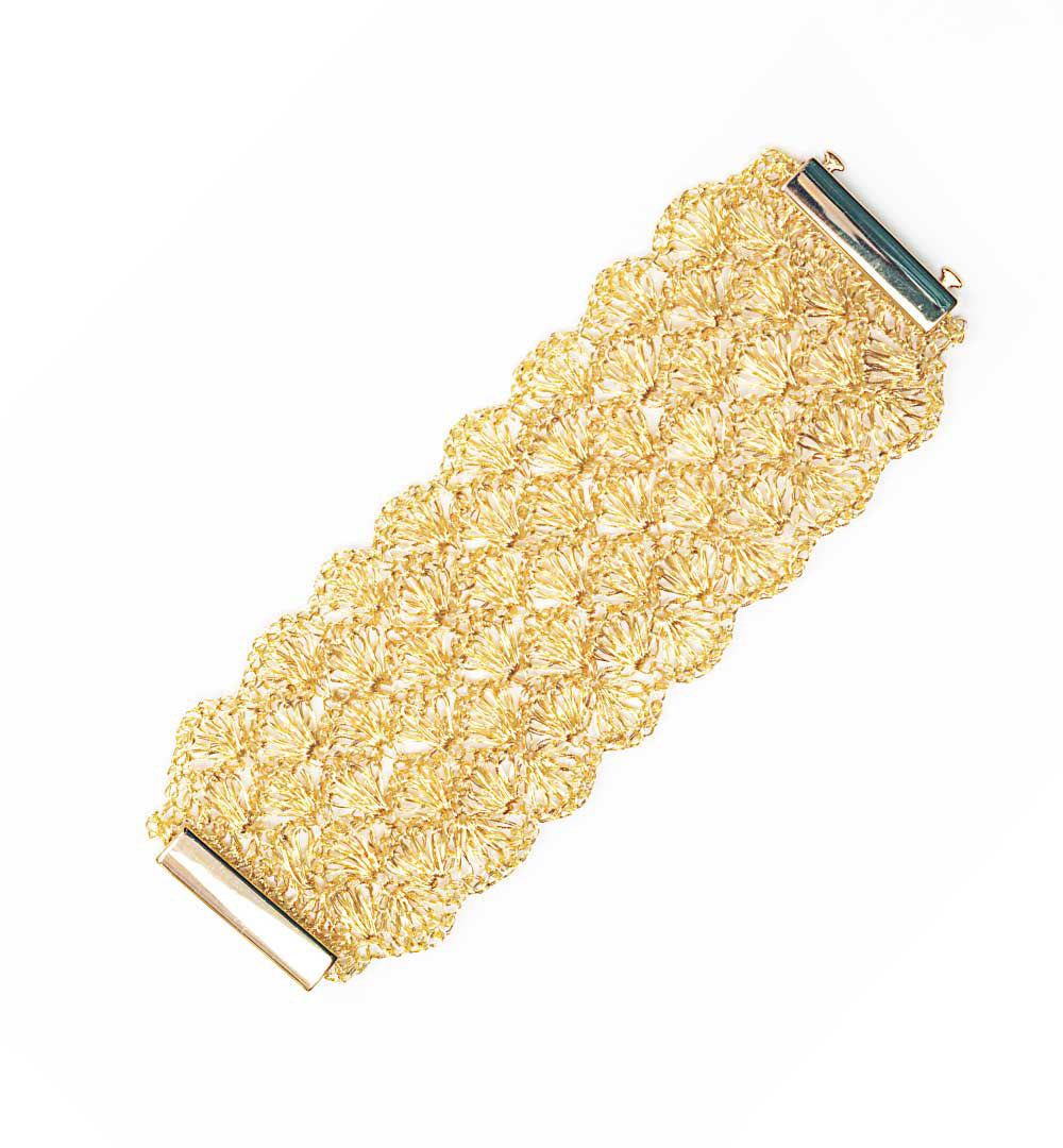 Wide Gold Handmade Crochet Bracelet