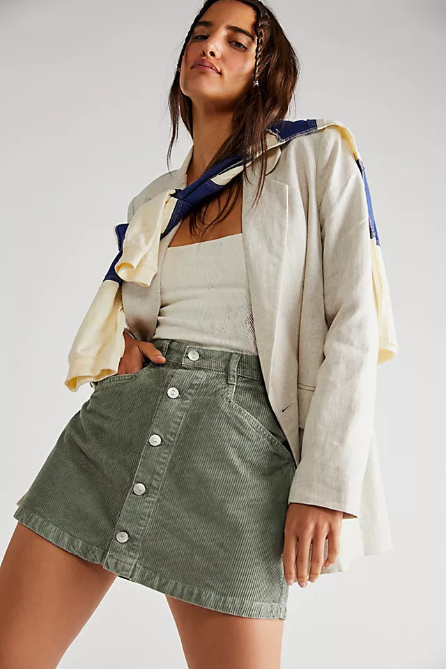 Ray Cord Mini Skirt in Washed Army